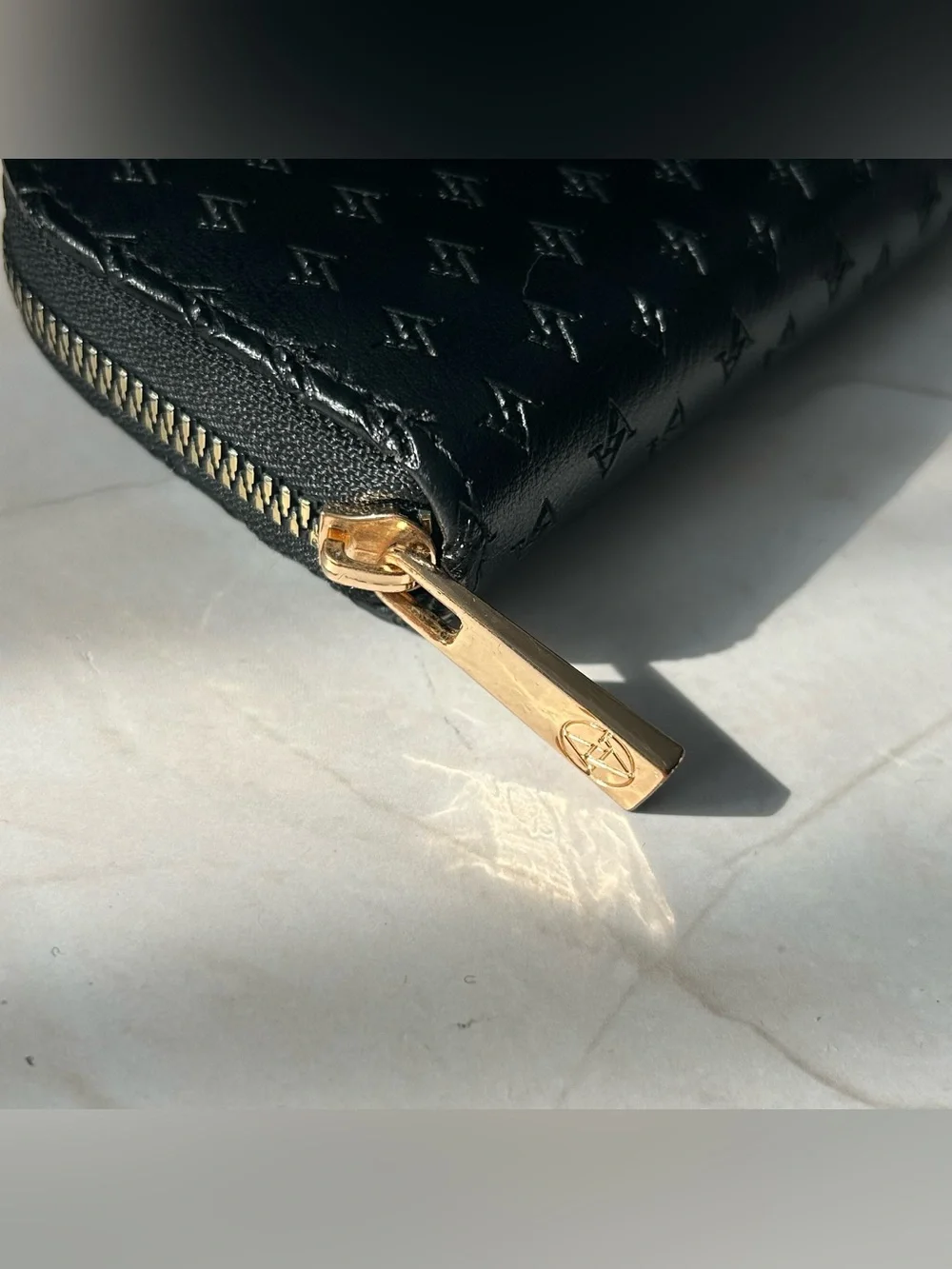 Adrienne Vittadini Black Quilted Coin & Cosmetic Zip Pouch with Gold Hardware